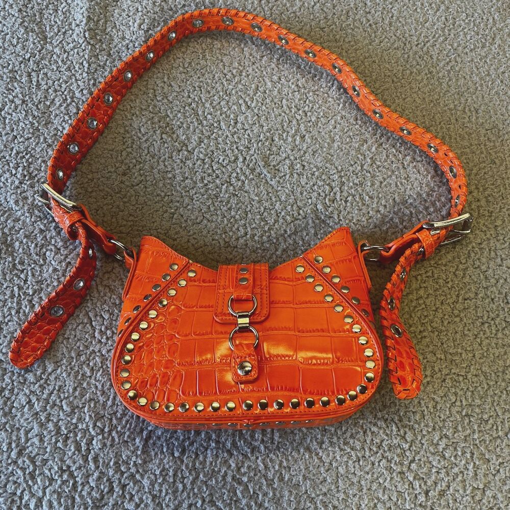 Urban Outfitters Crossbody Bag Womens Orange Studded Adjustable Straps Gothic